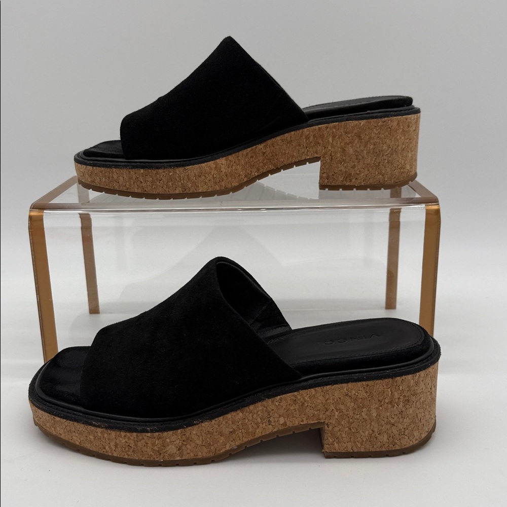 Vince Maddy-B Suede Platform Slides Mule Sandal Black - Picture 3 of 13